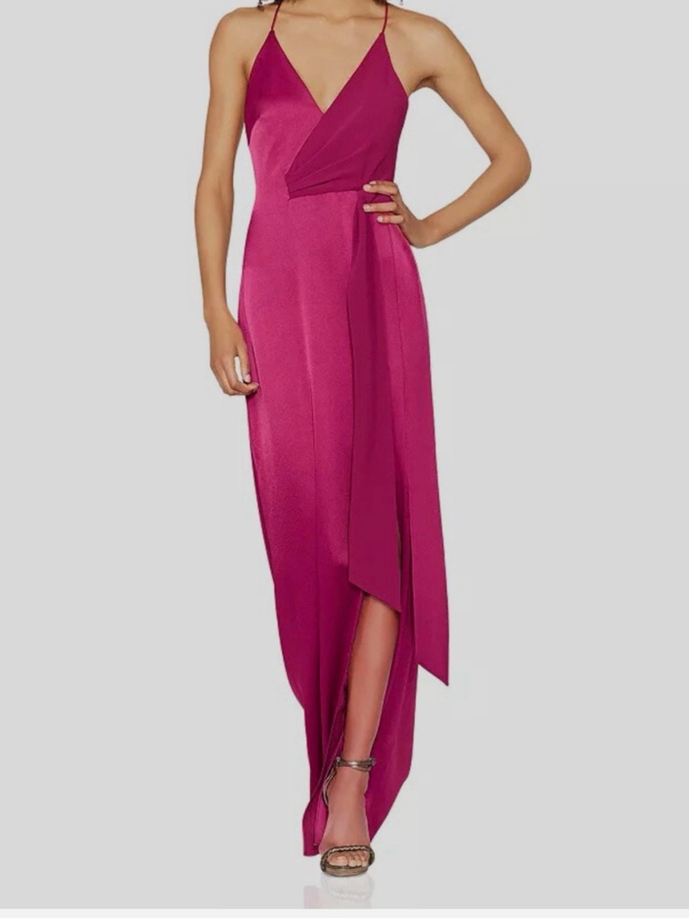 Halston Heritage Fuchsia High-Low Satin Slip Dress (worn once)